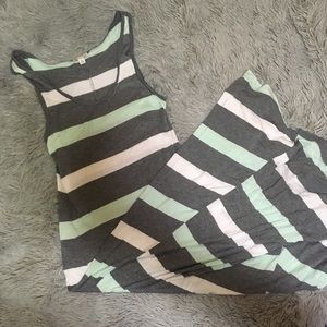 Gray&Turquoise Striped Maxi Dress
